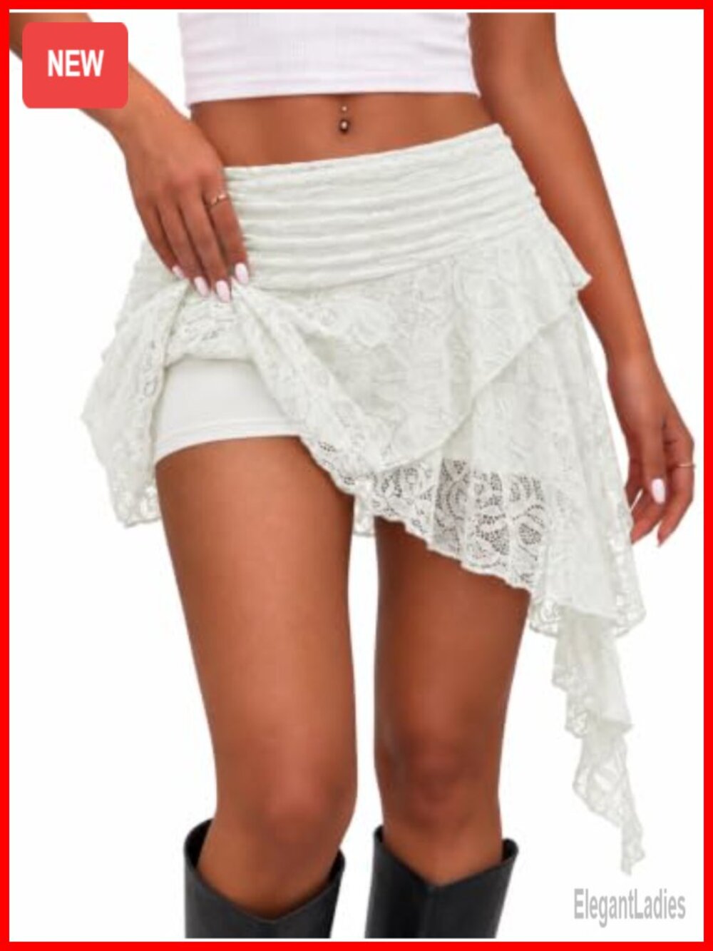 Womens Lace Mini Skirt Asymmetrical Ruffle Low Rise Y2K Flowy Party Skirt